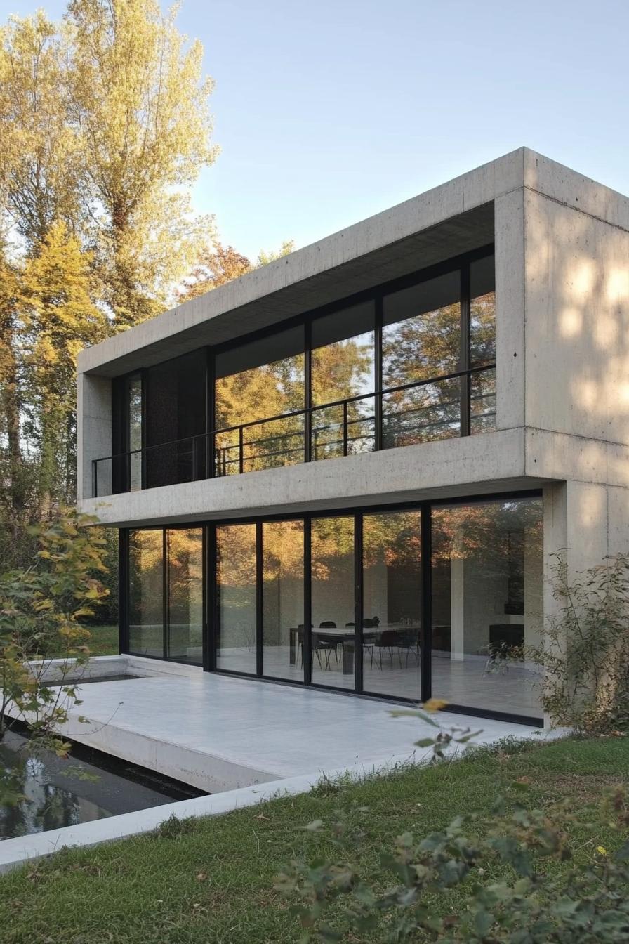 modern French house sleek concrete facade with large glass windows in French countryside 1