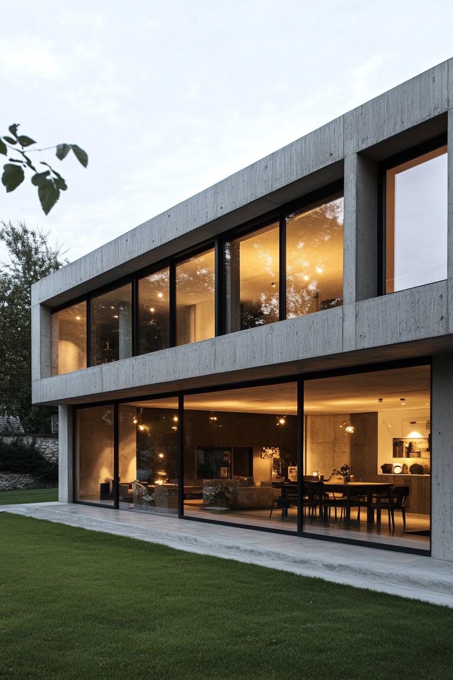 modern French house sleek concrete facade with large glass windows in French countryside 3