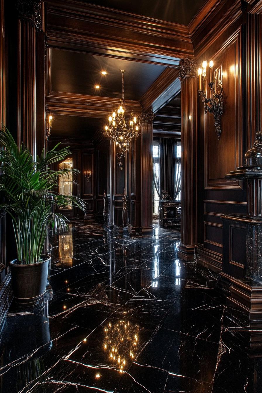 modern Gothic style black marble and dark wood mansion 3