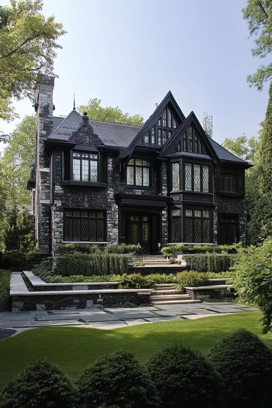 modern Gothic style black marble and dark wood mansion