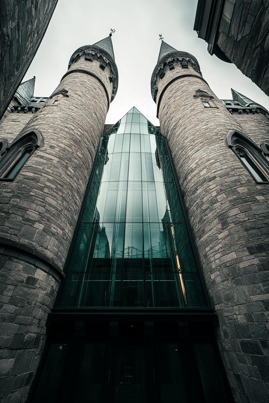 modern architecture castle building with glass towers 1