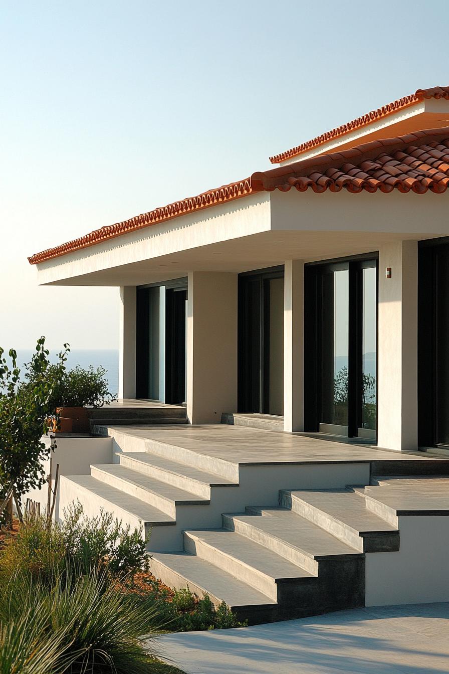 modern big villa with terracotta roof on Greece coast 1