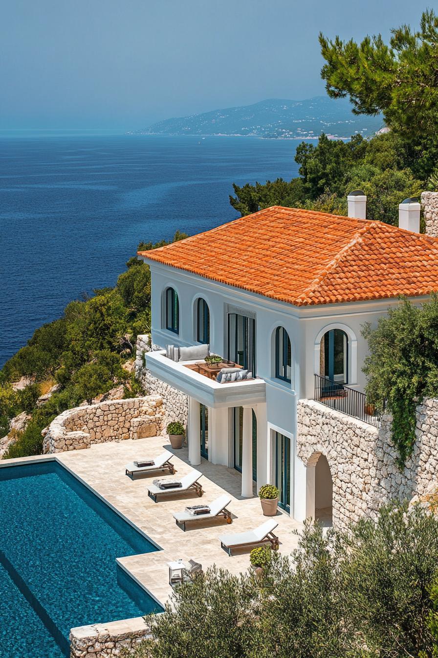 modern big villa with terracotta roof on Greece coast 2