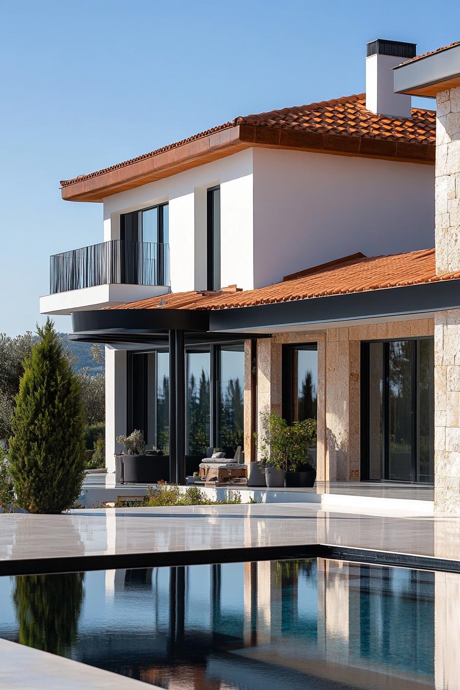 modern big villa with terracotta roof on Greece coast 3