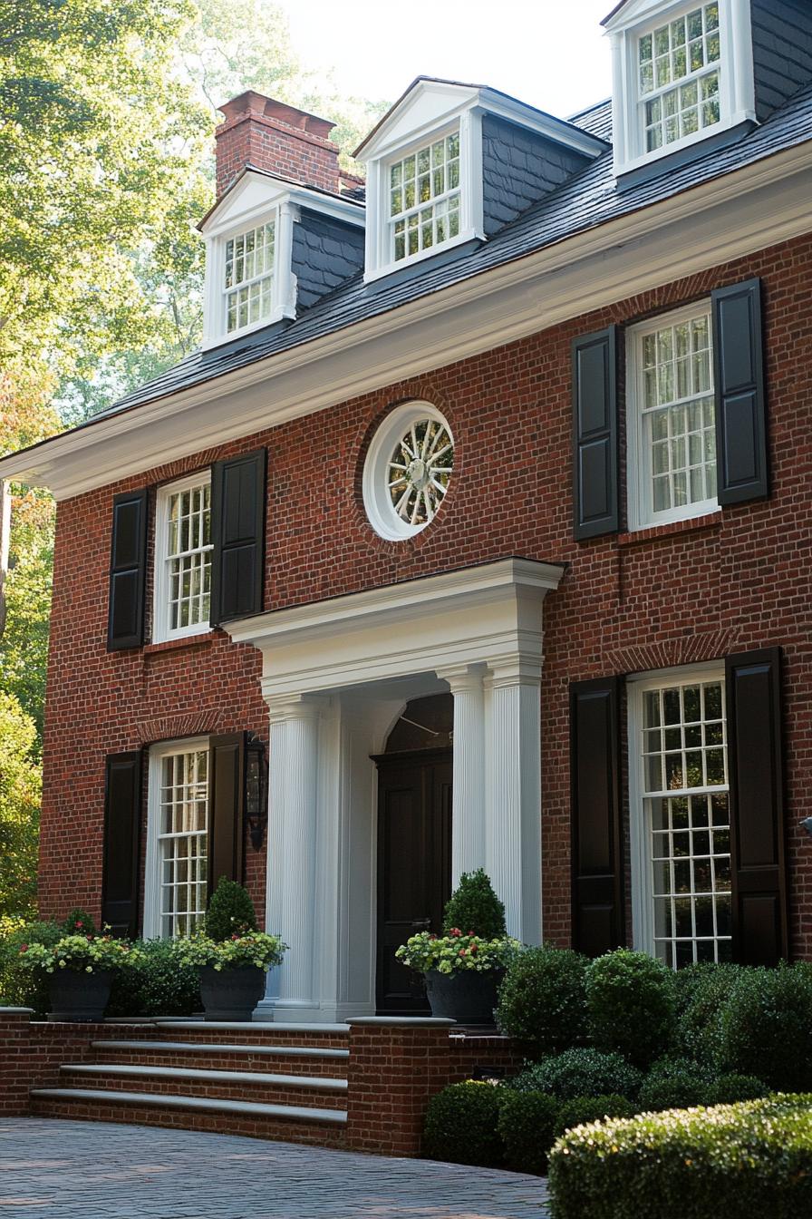 modern colonial Georgian red brick house