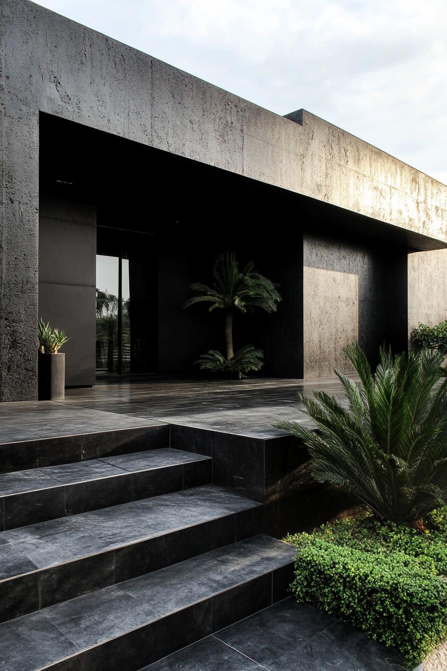 modern dark house black steel and concrete facade 1