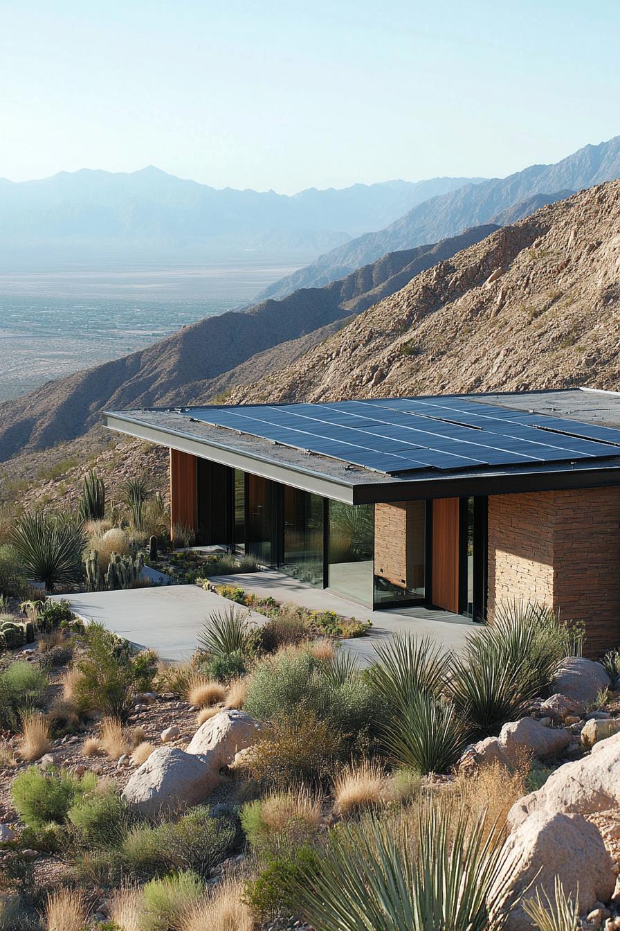 modern desert house with solar panel integrated roof and stunning desert mountain view 1