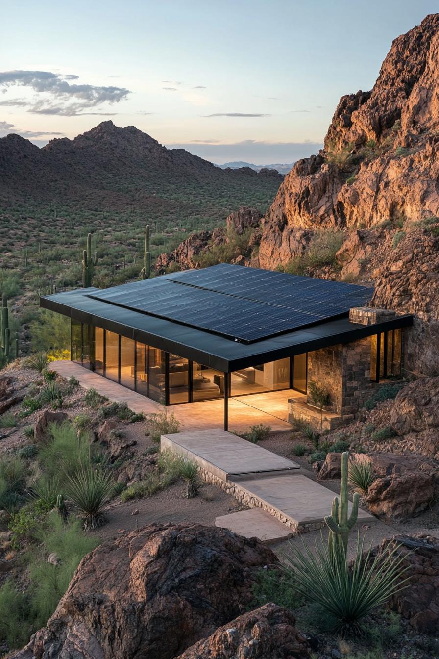 modern desert house with solar panel integrated roof and stunning desert mountain view 2