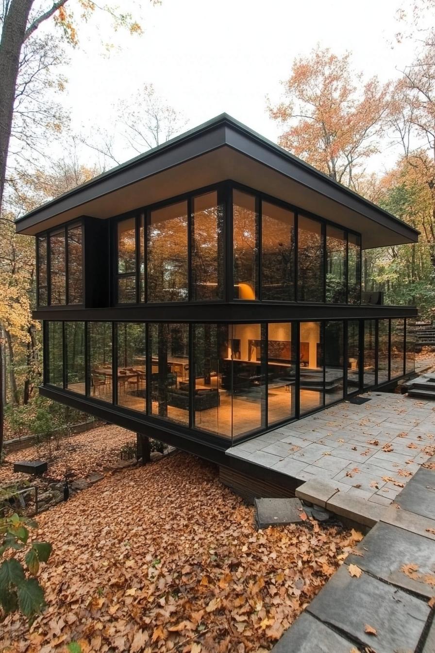 modern glass house with panoramic views in the woods with stunning forest views 1