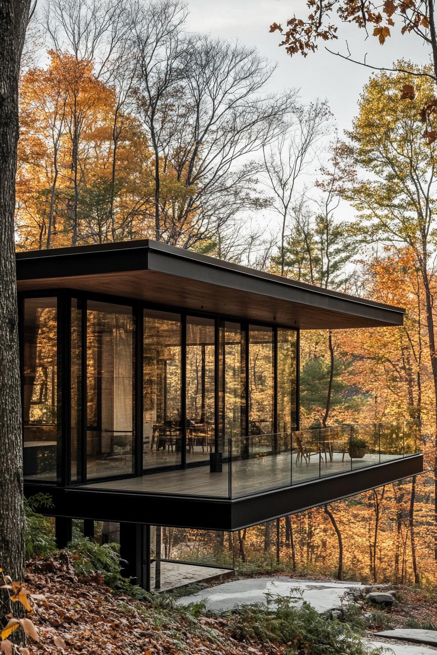 modern glass house with panoramic views in the woods with stunning forest views 3