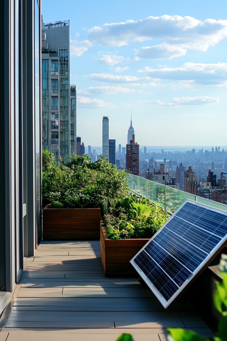 modern green rooftop balcony with a solar panel and stunning city views 1