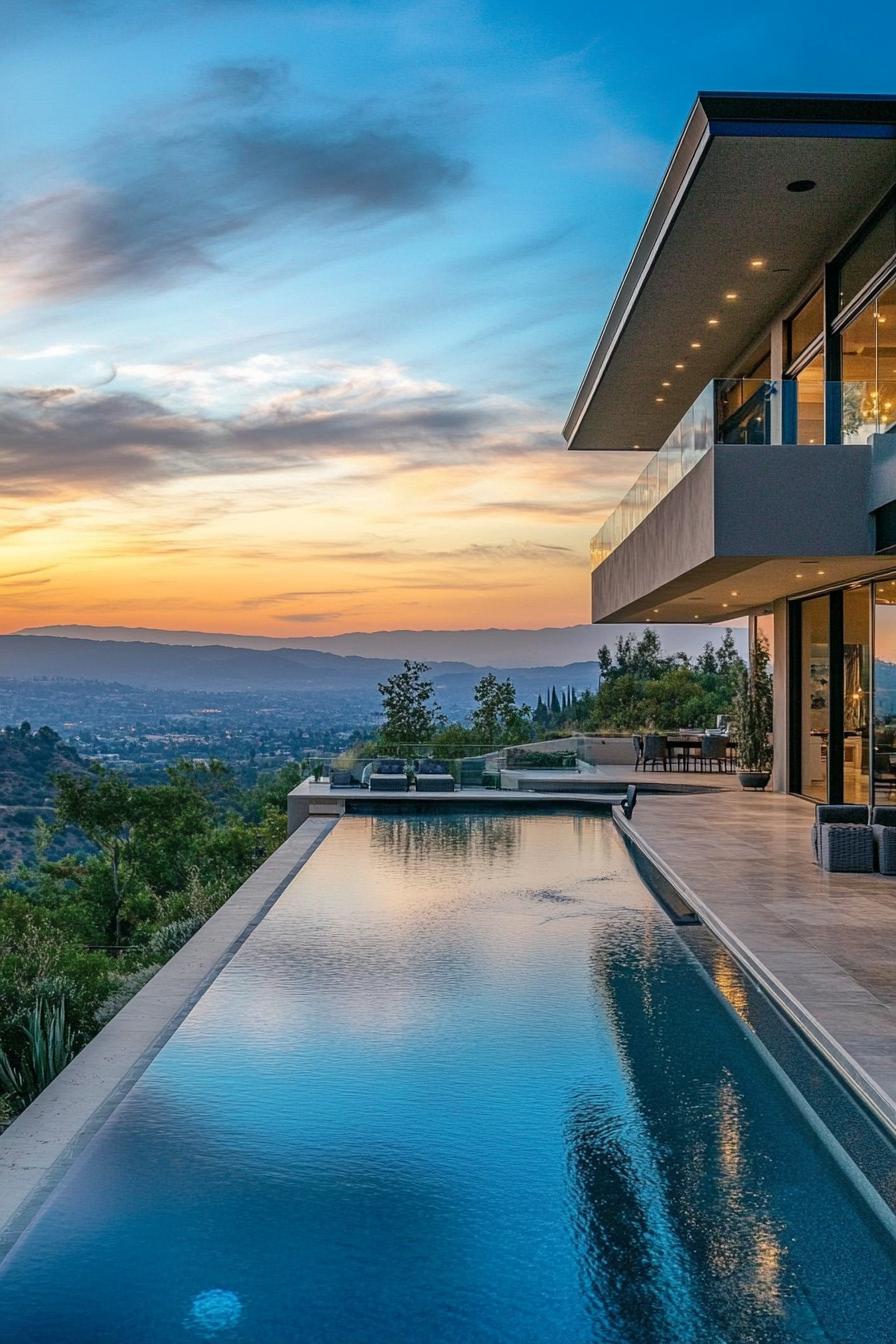 modern hillside McMansion with infinity pool overlooking a beautiful valley 1