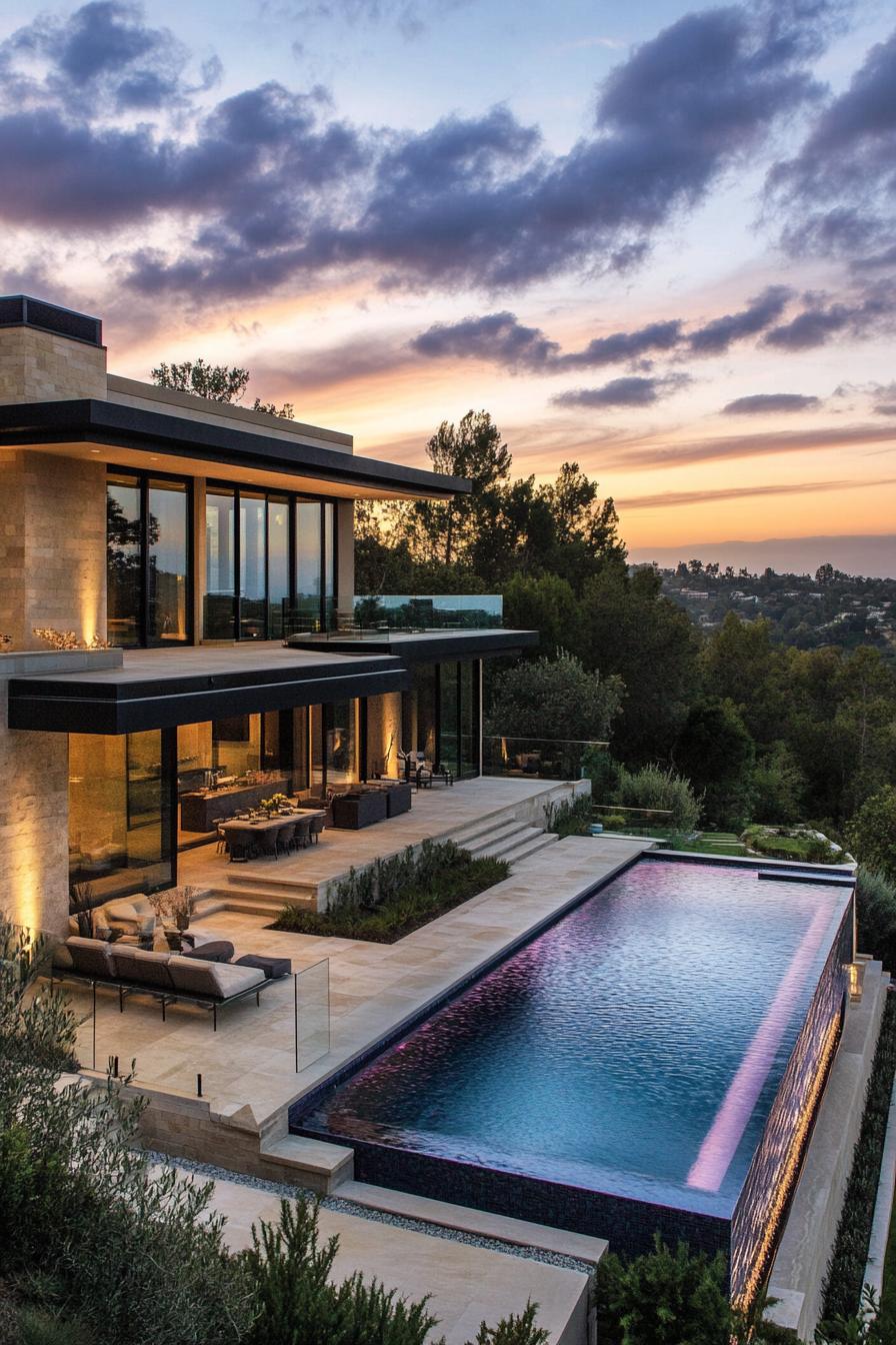 modern hillside McMansion with infinity pool overlooking a beautiful valley 2