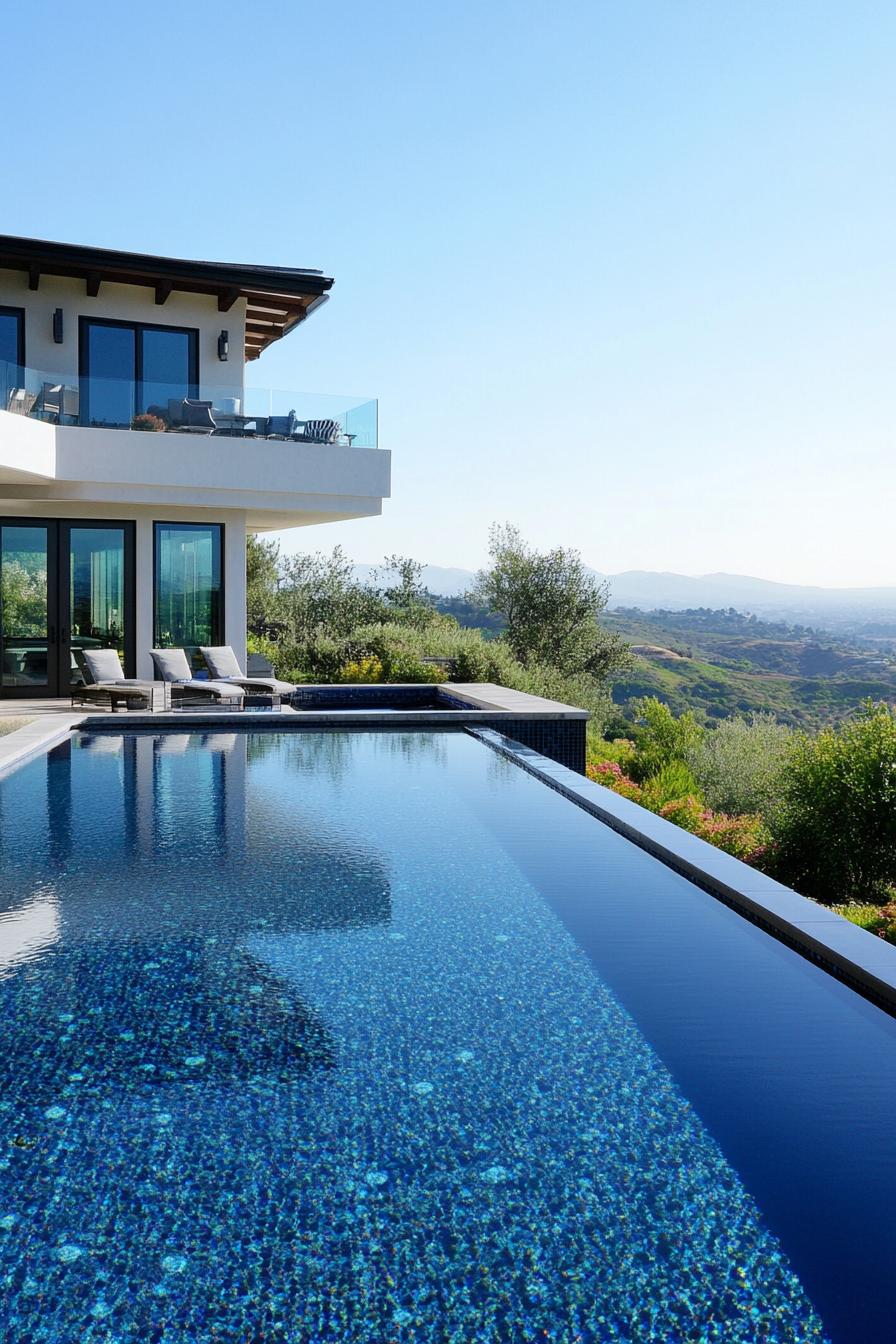 modern hillside McMansion with infinity pool overlooking a beautiful valley