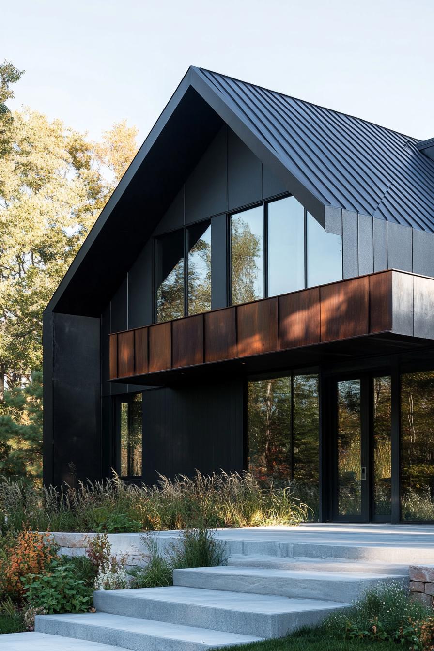 modern house angular facade with zinc roof