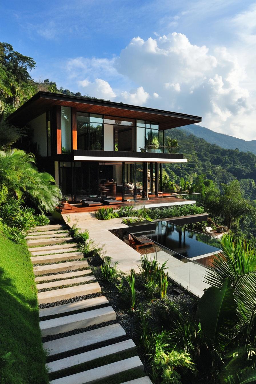 modern house on a slope with terrace gardens and tropical mountain views 2