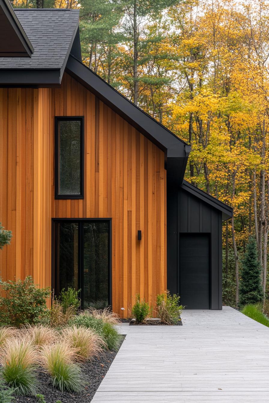 modern house with vertical cedar shiplap exterior and black trim 1