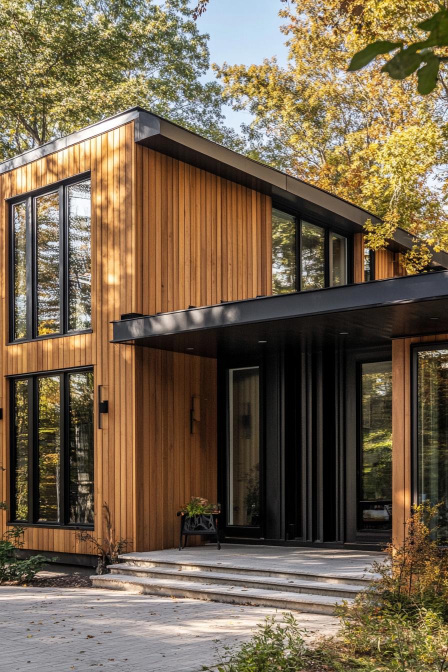 modern house with vertical cedar shiplap exterior and black trim 2