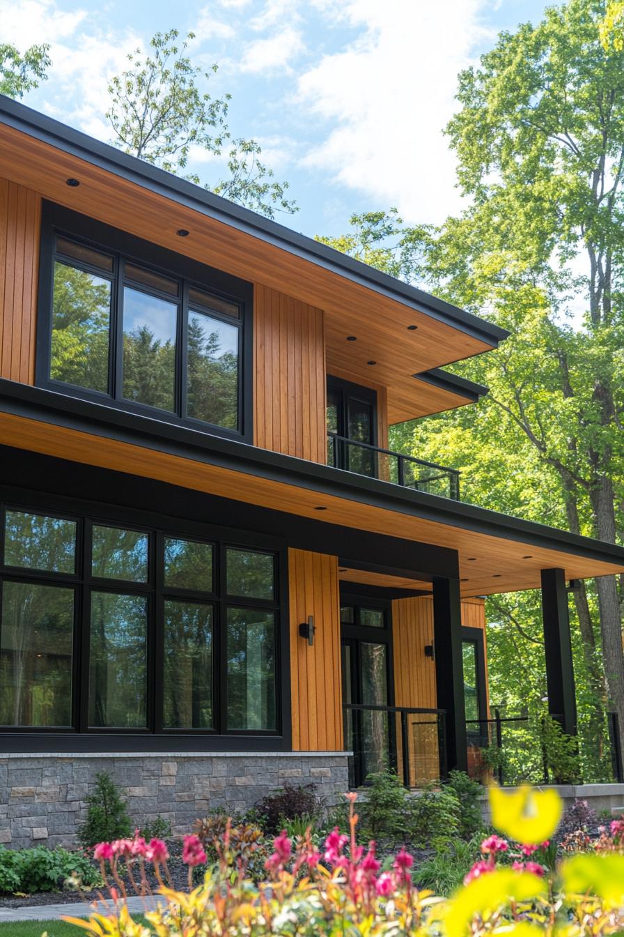 modern house with vertical cedar shiplap exterior and black trim 3