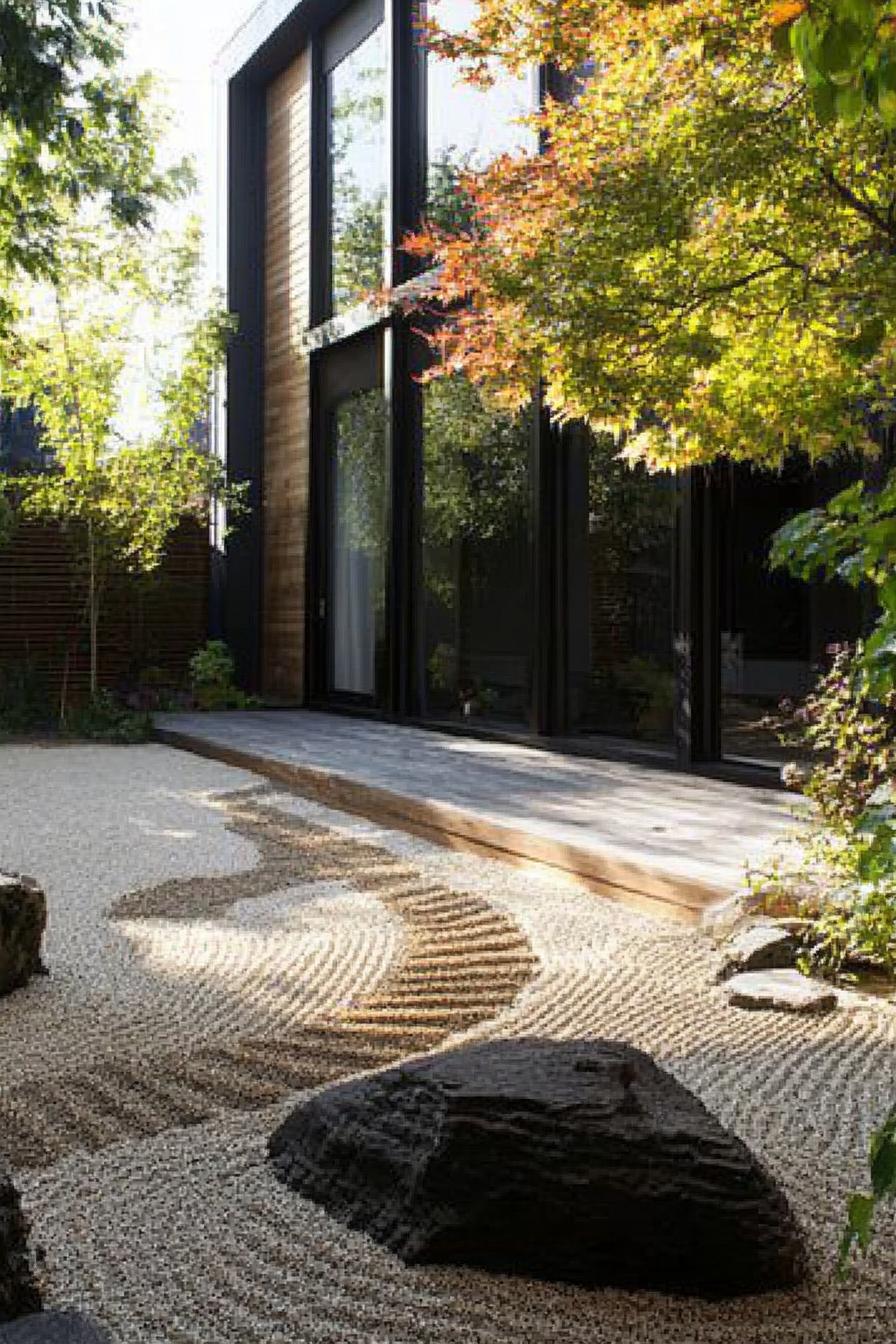 modern house yard with zen garden features 2