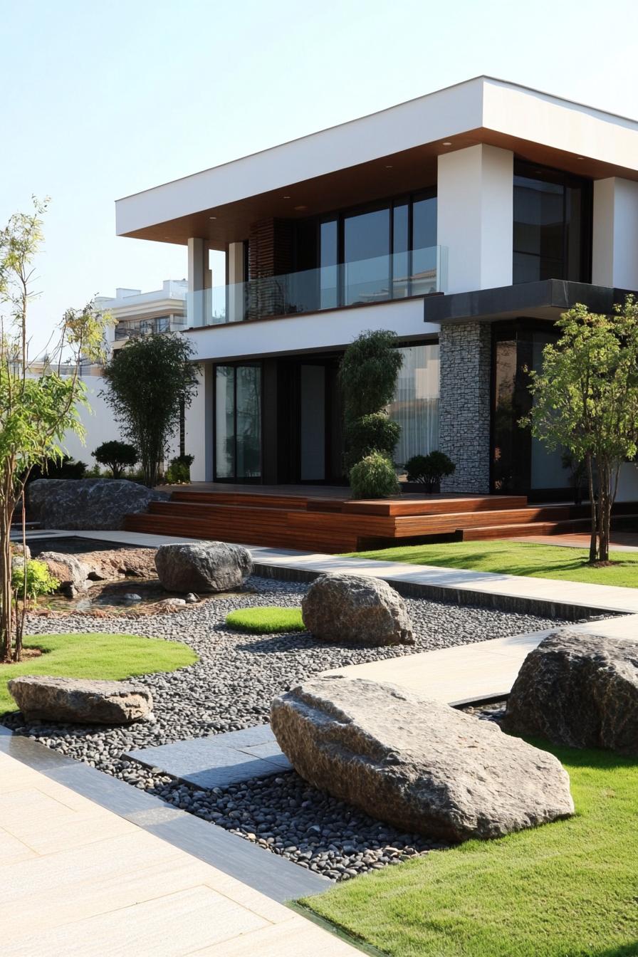 modern house yard with zen garden features 3