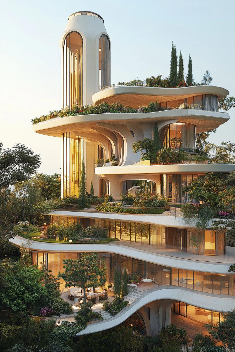 modern luxury sky mansion with towers and high terraces with gardens 1