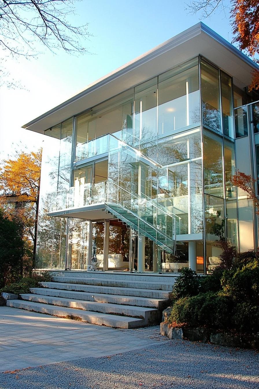 modern mansion exterior with glass staircases 2