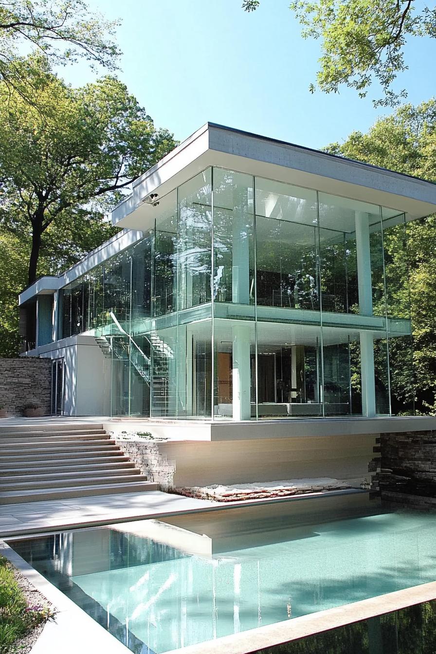 modern mansion exterior with glass staircases 3