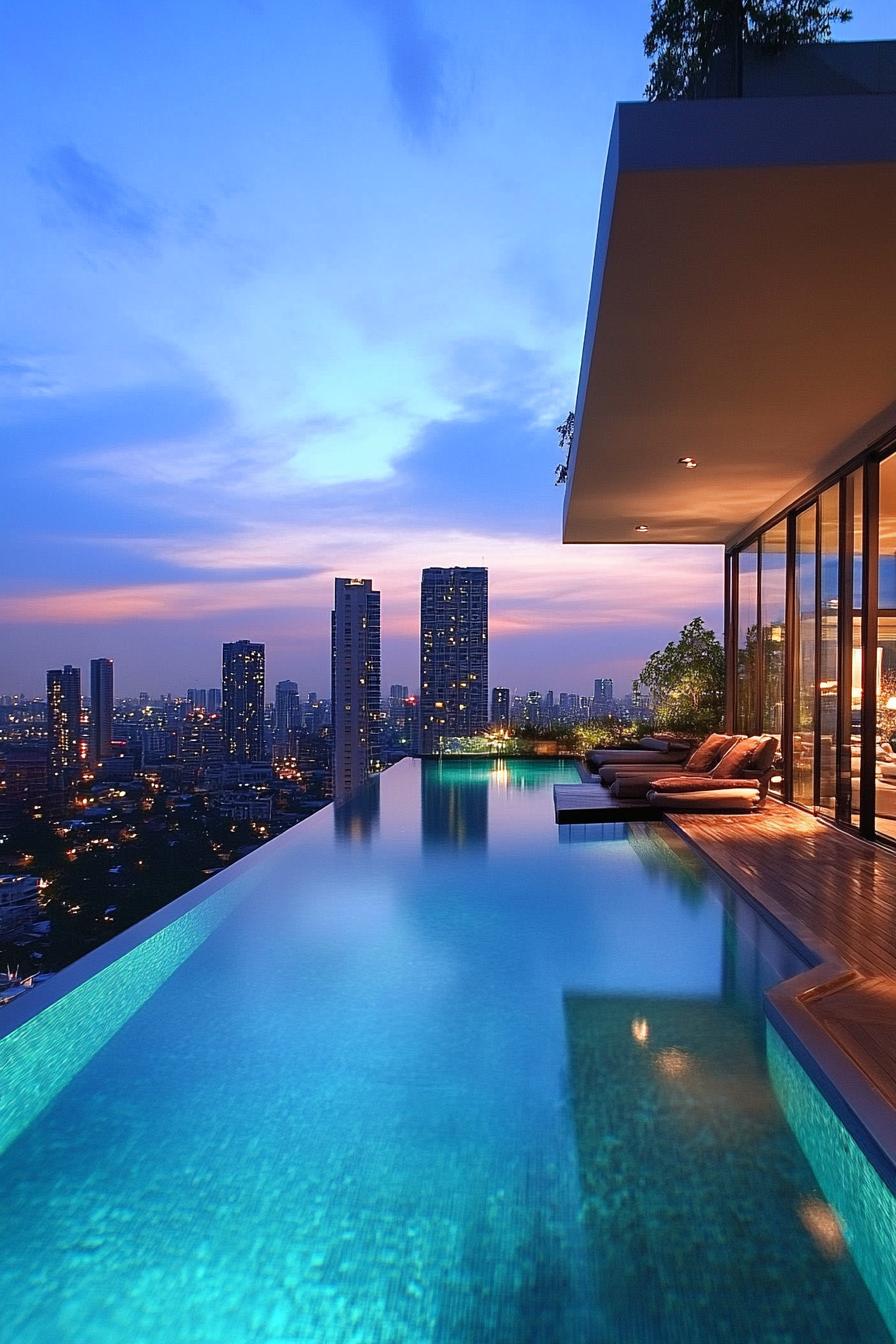 modern mansion pool with stunning city skyline view 2