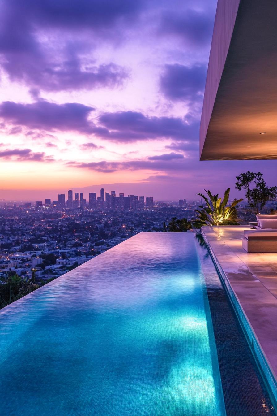 modern mansion pool with stunning city skyline view 3