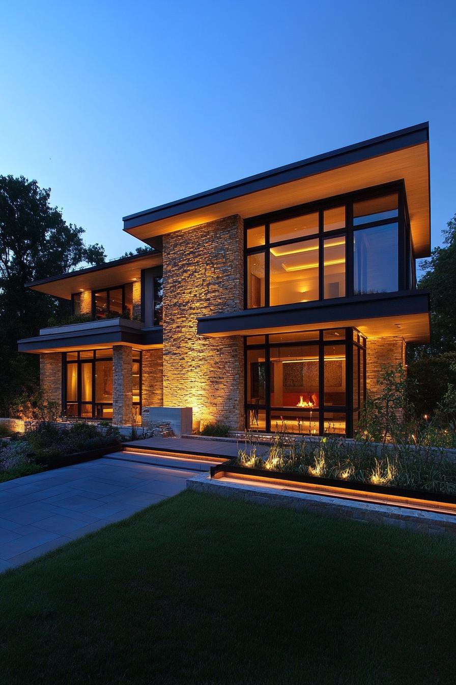 modern suburban mansion with LED lighting 3