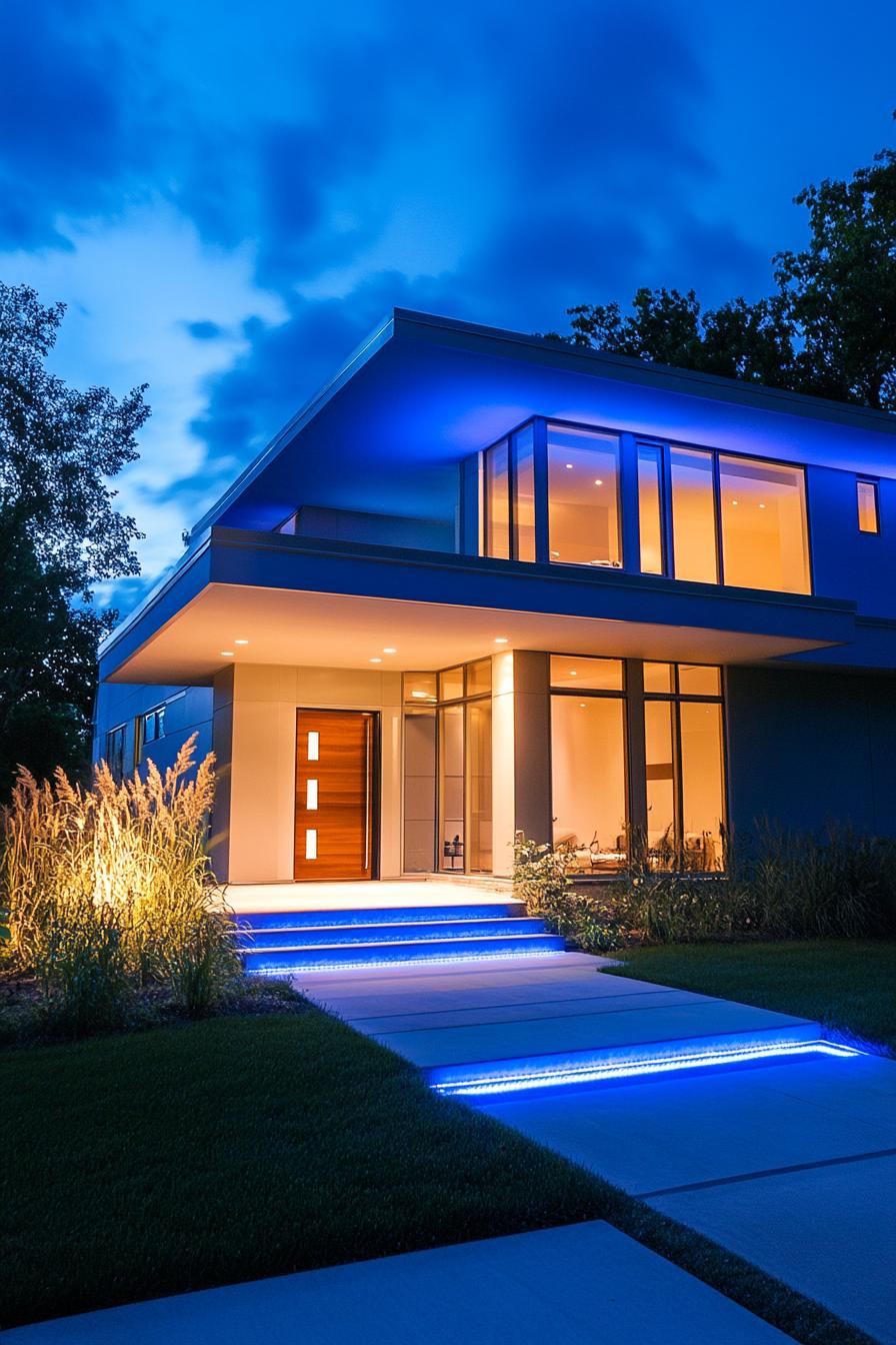 modern suburban mansion with LED lighting