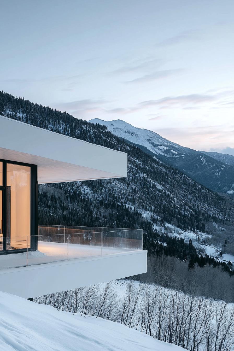 modern white house in snowy mountains with stunning hills view 3