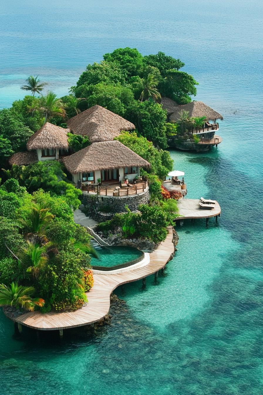 private tropical island mansion with overwater bungalows 1