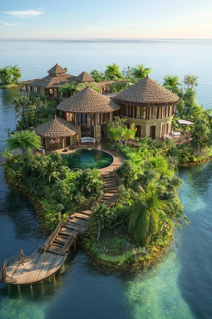 private tropical island mansion with overwater bungalows 2