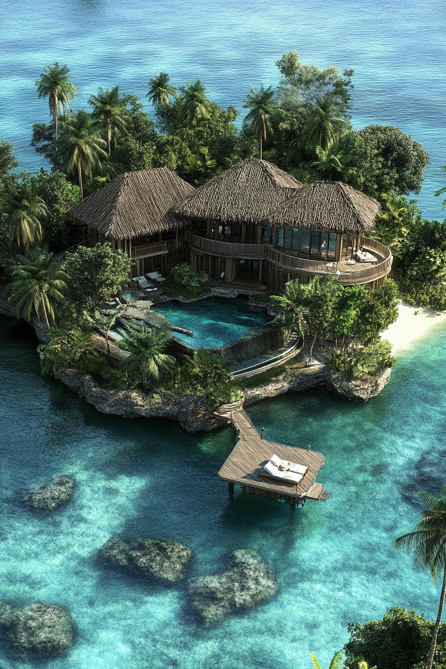 private tropical island mansion with overwater bungalows 3