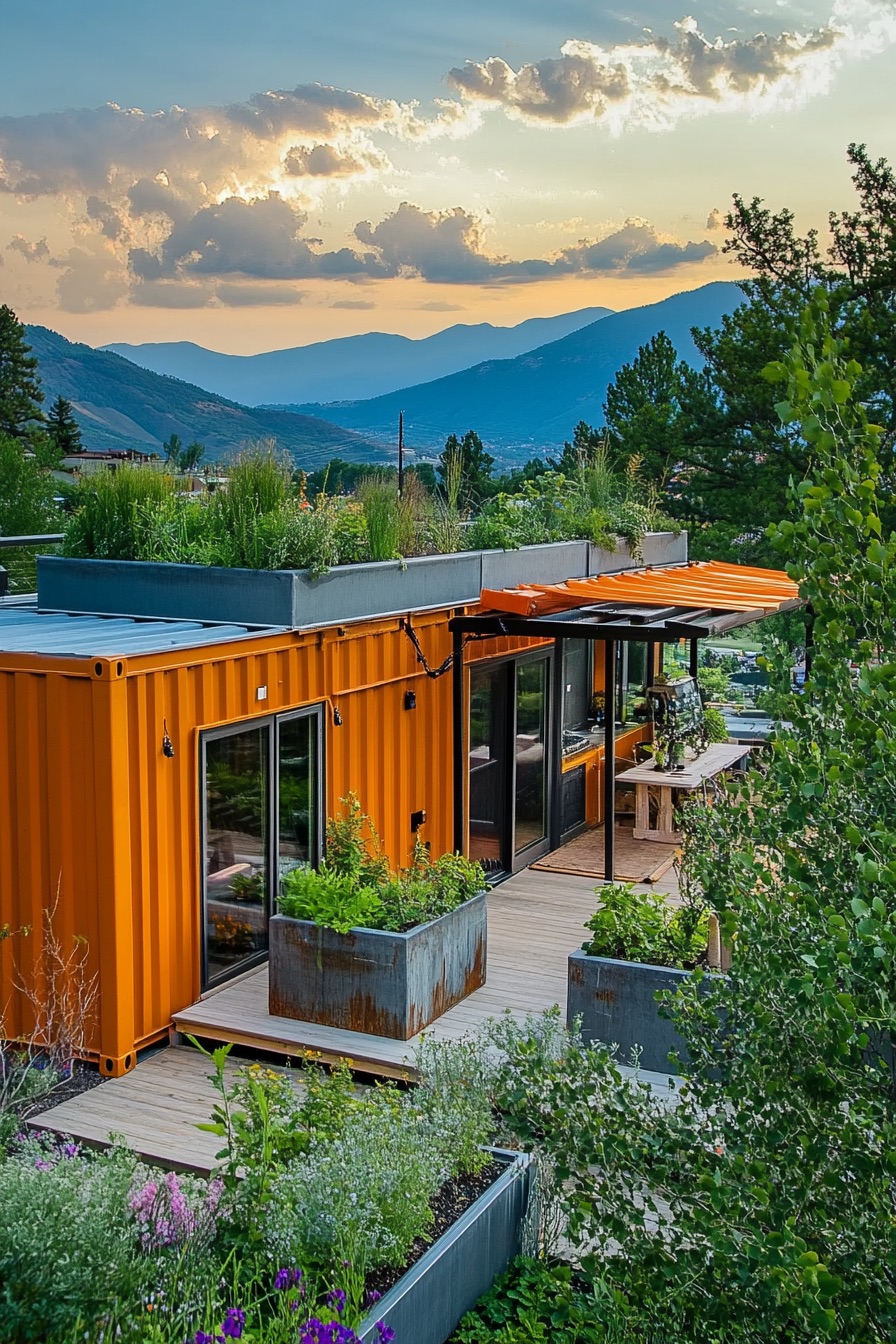 shipping container cabin rooftop garden 1