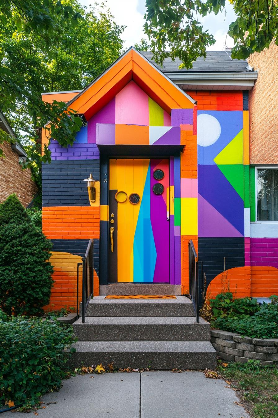 80s house facade modern makover front door in vibrant color mural tradional yard 1