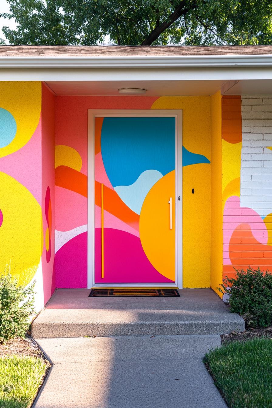 80s house facade modern makover front door in vibrant color mural tradional yard 2