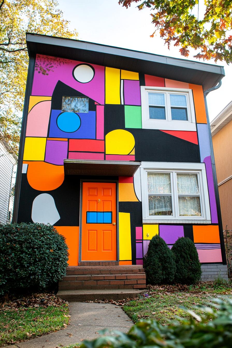 80s house facade modern makover front door in vibrant color mural tradional yard