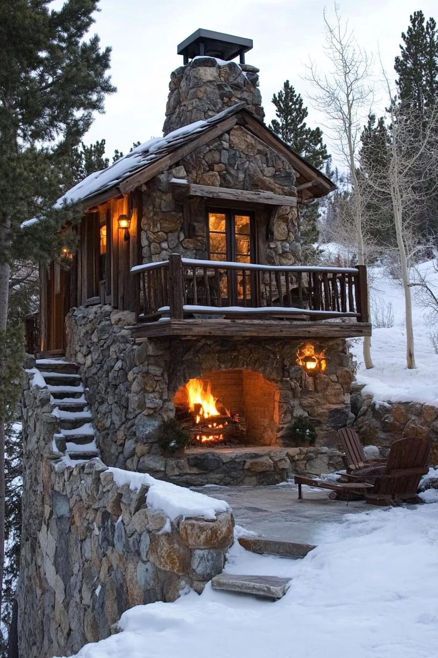 Tiny Mountain Home With a Compact Cozy Stone Fireplace 1