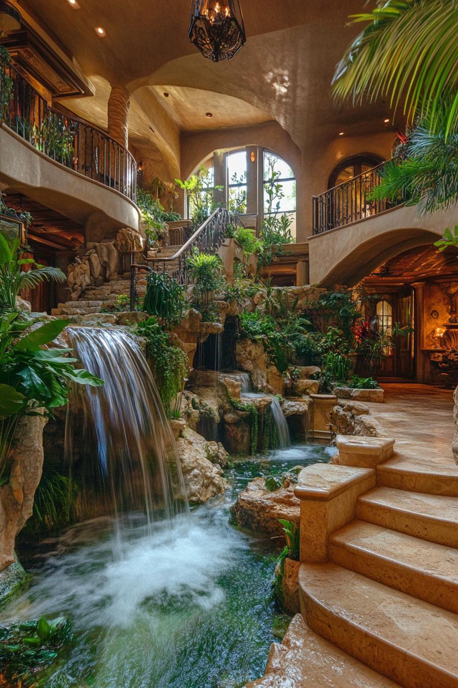 luxury desert mansion indoor oasis waterfall and garden 1