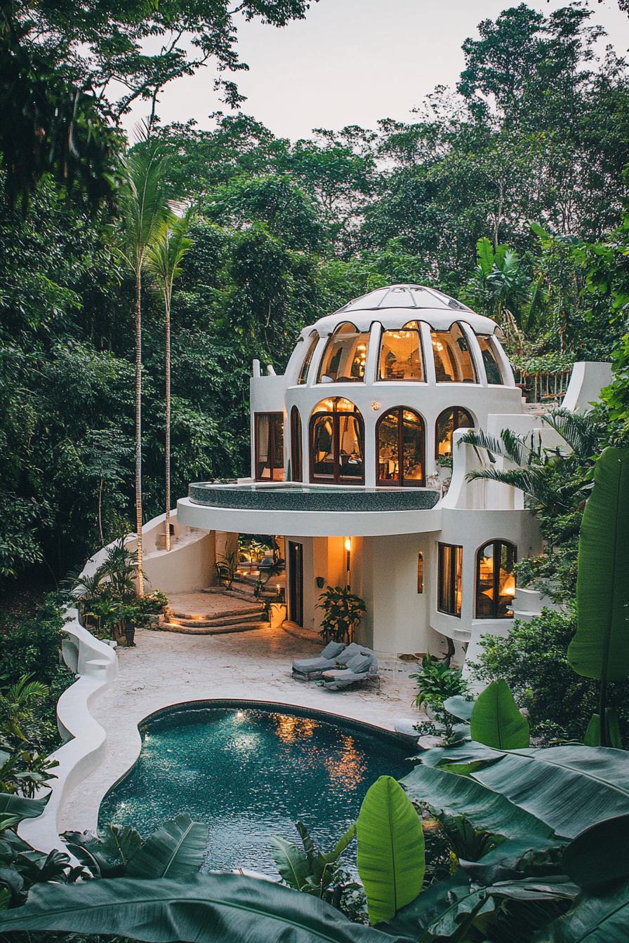 luxury dome mansion in lush tropical forest 3