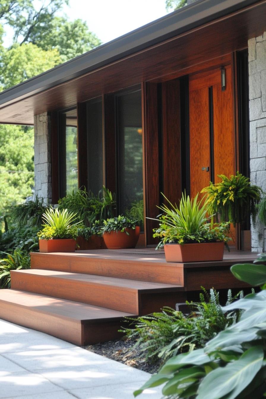 mid century modern house front porch low profile planters 2