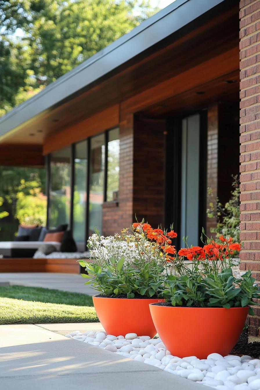 mid century modern house front porch low profile planters