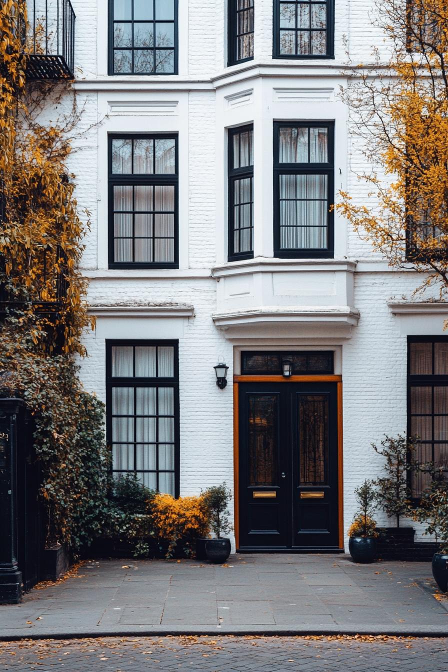 modern 90s style townhouse facade with bay windows uptown London street 2