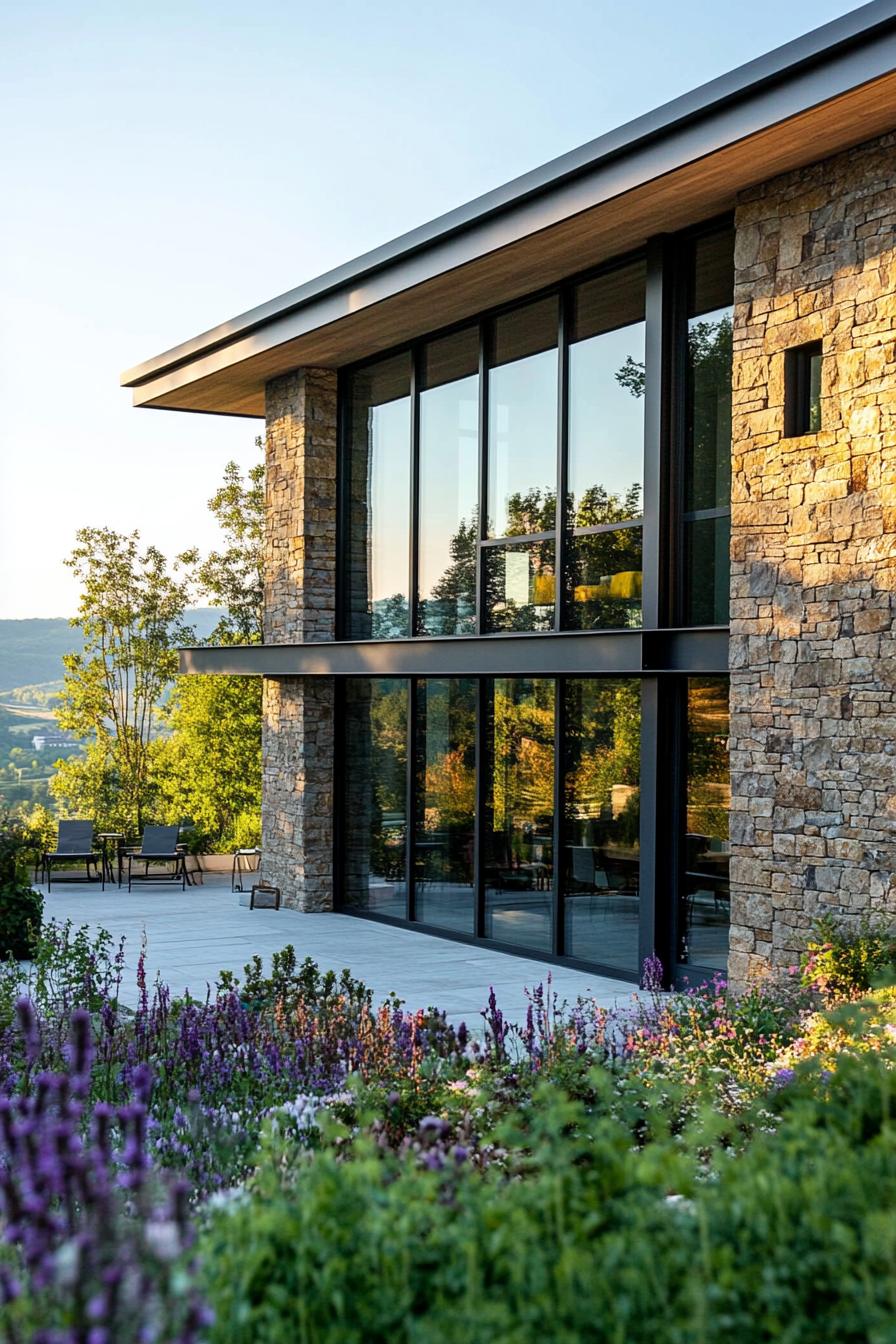 modern French house facade with reflective glass gladding French valley