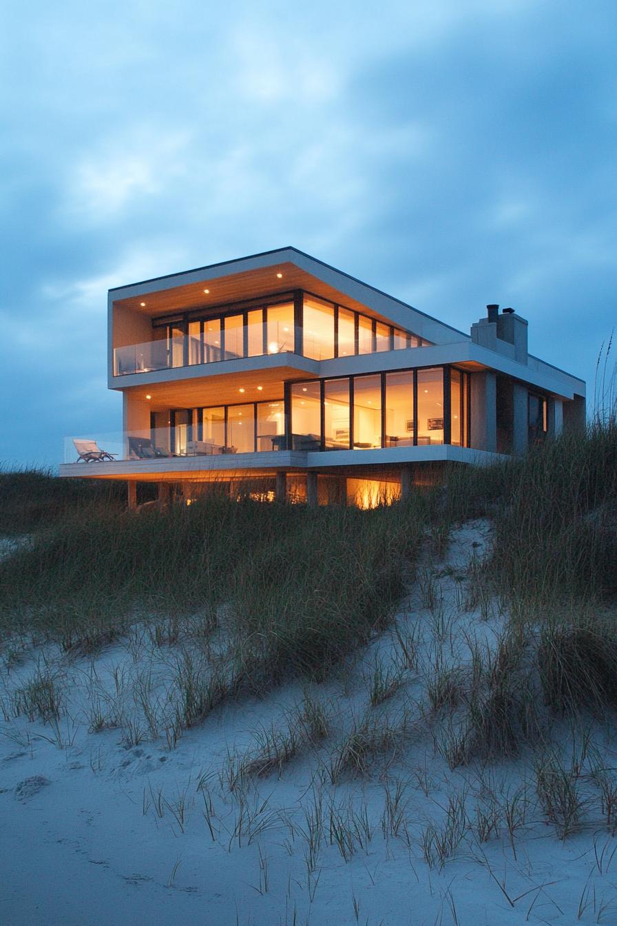 modern beach house perched in a dune 1