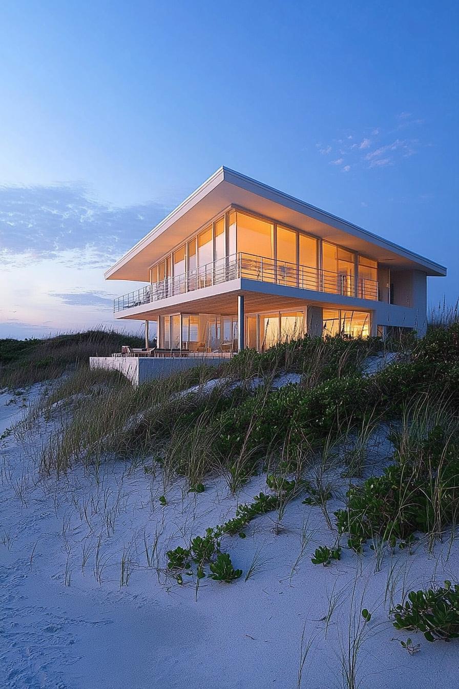 modern beach house perched in a dune 3