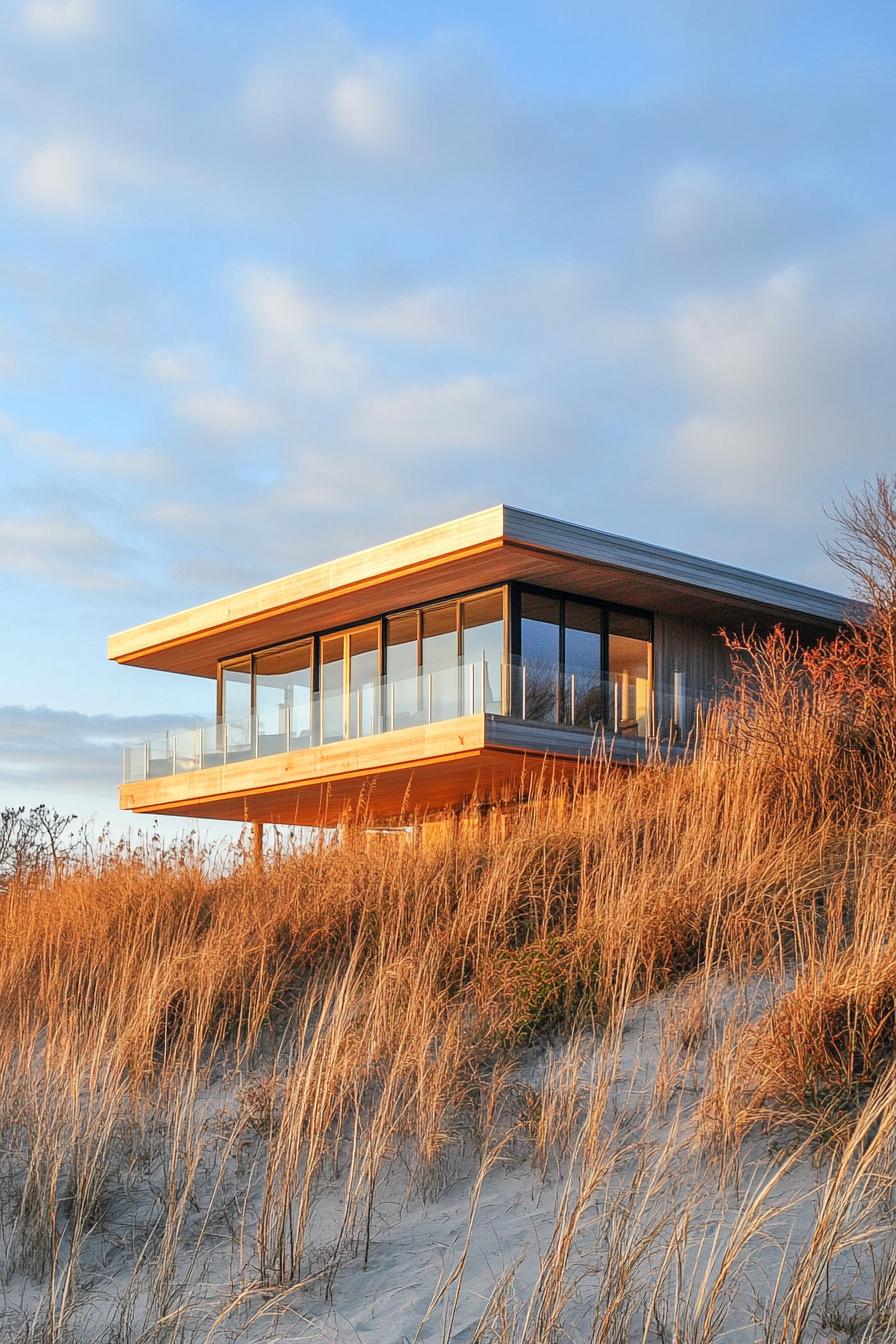 modern beach house perched in a dune